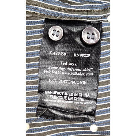 Mens Dress Shirt Stirpe Flip Cuff 17.5 Endurance Ted Baker Superfine Cotton - Picture 9 of 16